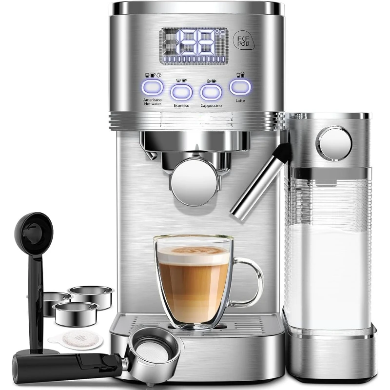 Espresso and Cappuccino Machine Automatic Milk Frother, Stainless Steel Espresso Coffee Machine with Removable Water Tank