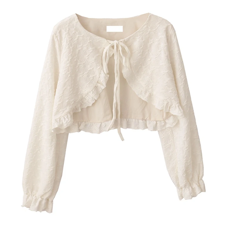 

Y2K Women Early Autumn Japanese Retro Earband Short Sleeve Strappy Long Sleeve Cover Up Fashion