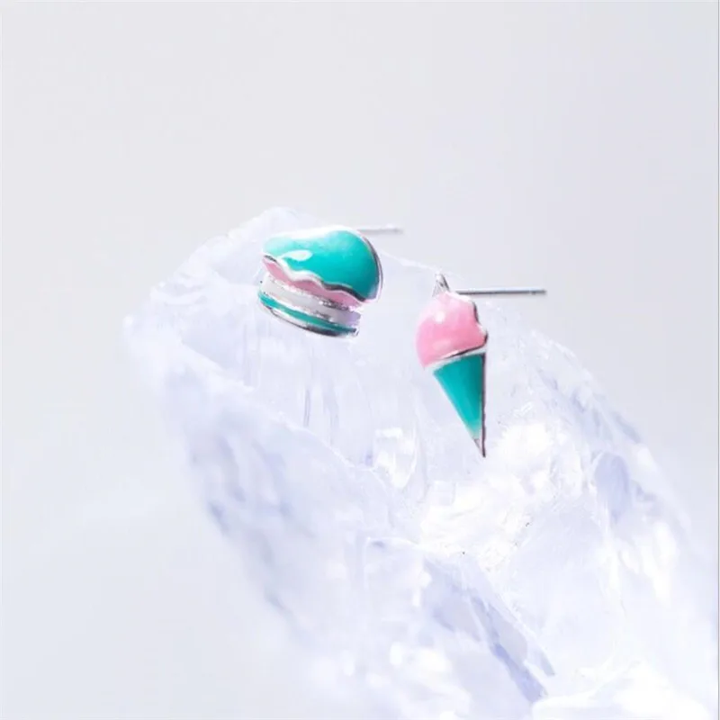 New Fashion Exquisite Cake And Ice Cream 925 Sterling Silver Jewelry Personality Epoxy Hamburger Stud Earrings  E100