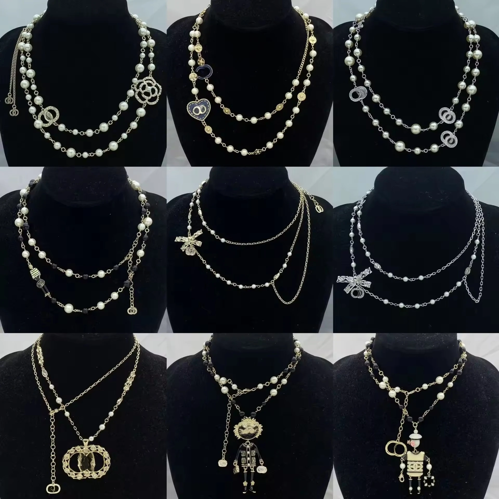 

Double Stranded Pearls with Diamond studded Letters, Elegant Necklace, High-quality Luxury Brand Product