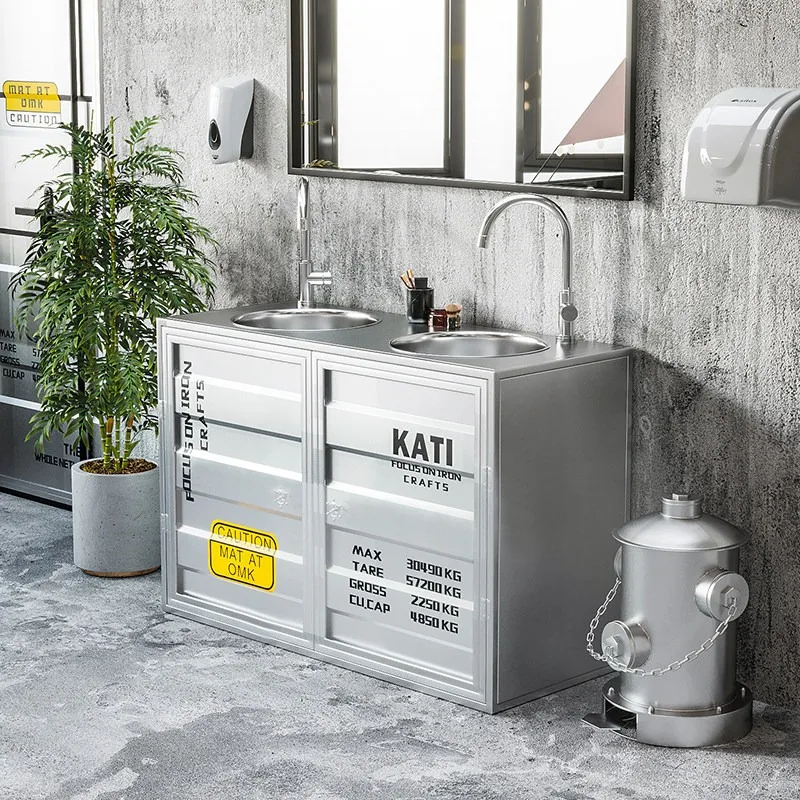 Industrial wind wrought iron washbasin bar milk tea shop retro container restaurant bathroom toilet creative washbasin