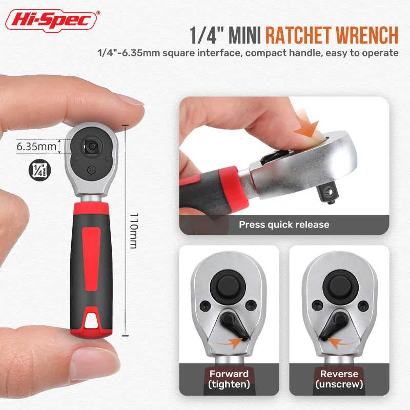 Hi-Chi Tiết Kỹ Thuật Mini 72 Răng Cờ Lê Bánh Răng 1/4 "-6.35MM 35 Ổ Cắm Pc Bộ Cờ Lê Có Rãnh Chéo bộ Lục Giác Sao Vít Bộ Đỏ