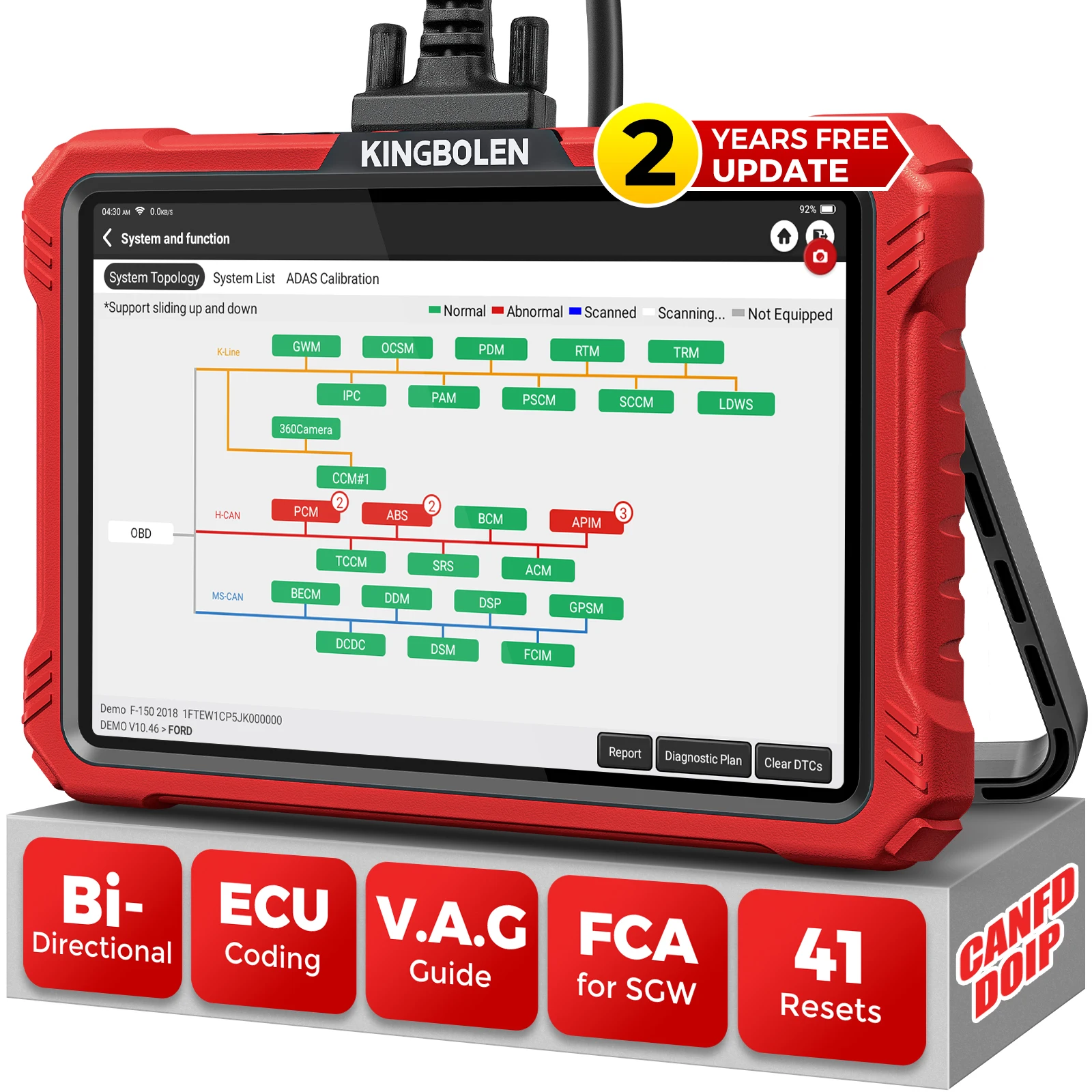 

2026 KINGBOLEN K10 Elite All System Diagnostic Tools ECU Coding 40+ Service CANFD FCA Bidirectionnal OBD2 Scanner Topology Map
