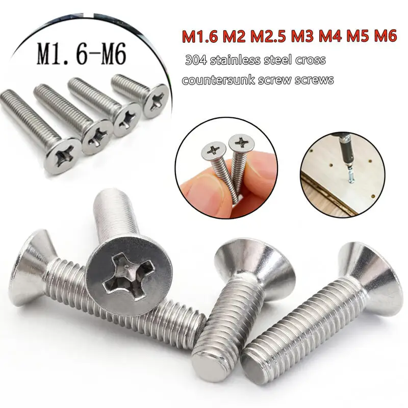 

50/25/10/5pcs M2 M2.5 M3 M4 M5 M6 Cross Recessed Phillips Flat Countersunk Head Screw Bolt 304 Stainless Steel GB819