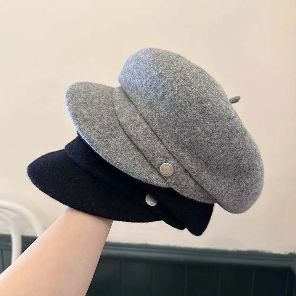 

Винтажный однотонный шерстяной берет в британском стиле, женская шапка художника из акриловых волокон, вязаная, для повседневной носки