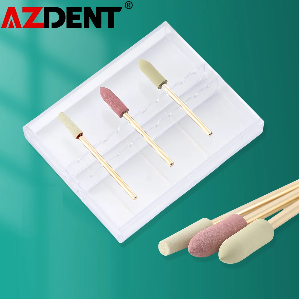 Azdent Dental Zirconia Grinding and Polishing Kit 3Pcs Ceramic Rubber Diamond Polish HP 2.35mm Dentistry Tools