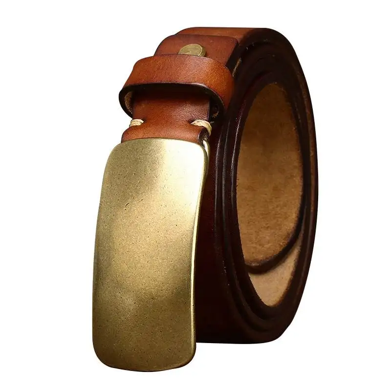 Brass retro old vegetable tanned leather belt men\'s niche belt genuine leather personalized handmade first layer cowhide belt