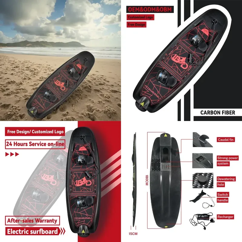 Customizable Logo 10KW Carbon Fiber Electric Jet Surfboard Fast Speed 50KM/H 72V Waterproof 120KG Load Capacity Lakes Surfing