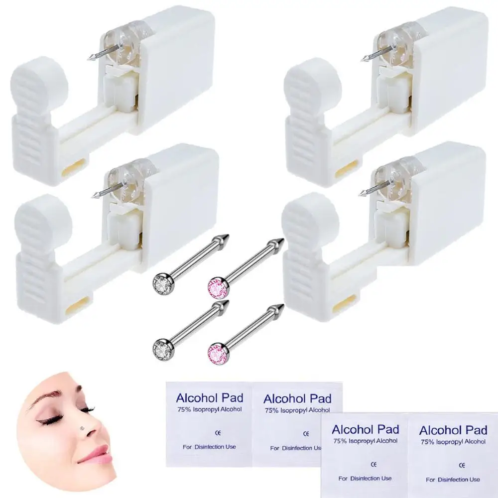 12Pcs Set Disposable Self Piercing Kit with Built In Nose Studs Very Safe Piercing Gun Simple and Convenient Operation Ideal