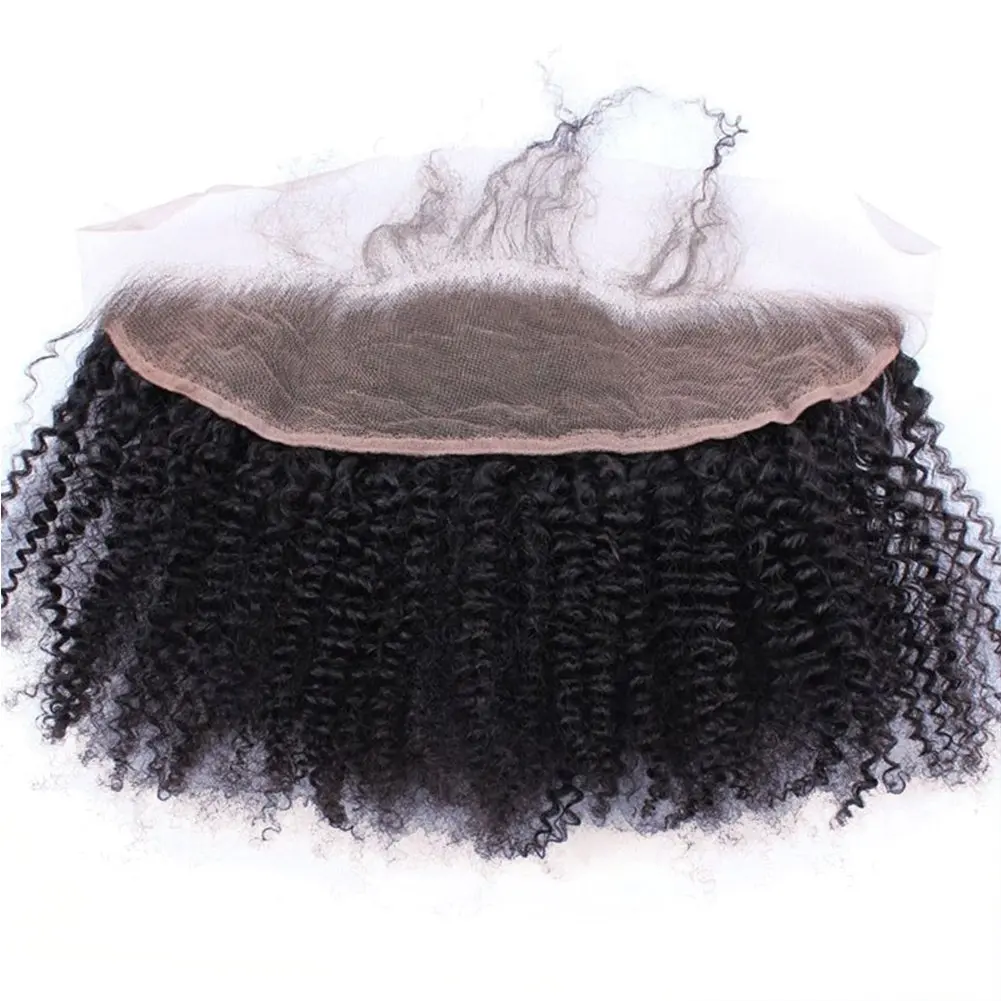 Afro Kinky Curly 13×4 Lace Front Closure Human Hair Transparent Lace Handtied Pre Plucked Soft Lace Brazilian Hair Natrual Color