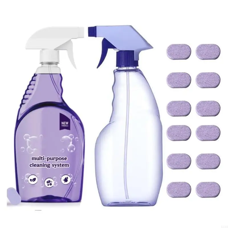 6Pcs Dissolvable Cleaning Tablets With Sprays Bottle For Kitchen Surfaces Powerful Degreaser Formula Fast Stain Removal 