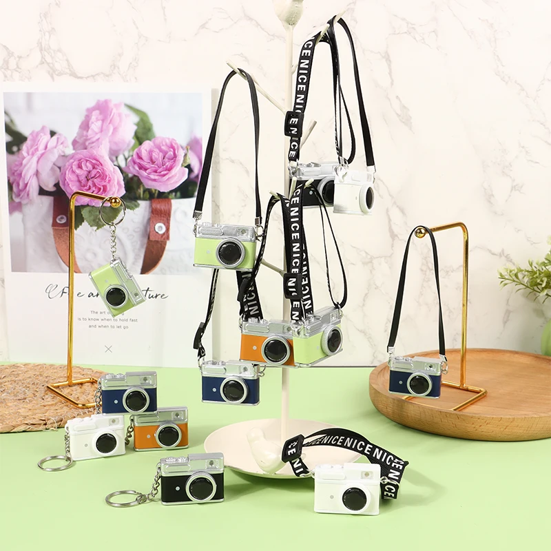 Mini Camera Keychain Dollhouse SLR Camera Model W/Shutter Flash Camera Keyring Bag Pendant Necklace Pendant Doll Dress Up Toy