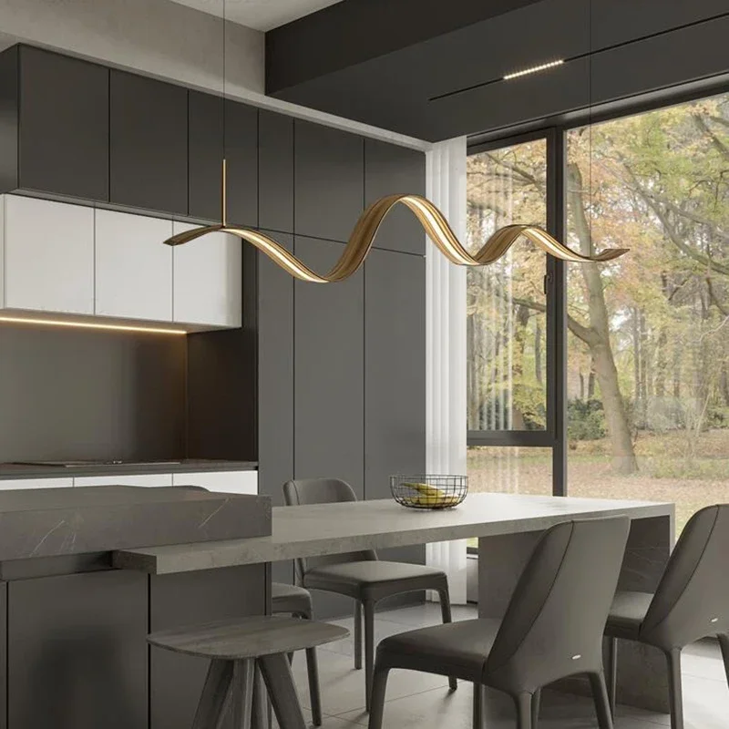 Modern luxury wave pendant lights designer dining room chandeliers copper hanging light fixture