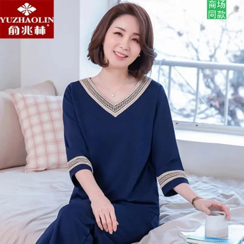 5011-2Spring and autumn new two-piece suits fashion summer tops foreign temperament pajamas home clothes