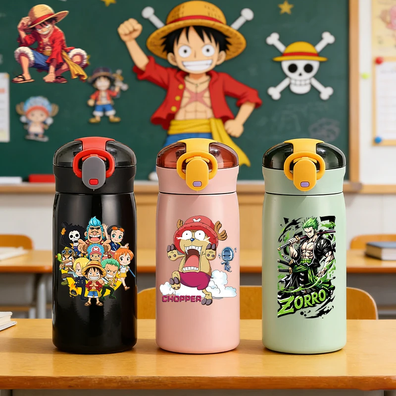 

Ones Piece Stainless Steel Kettle Travel Man Boys Cute Anime Cartoon Straw Mug Cold and Hot Thermal Thermos Student Water Bottle