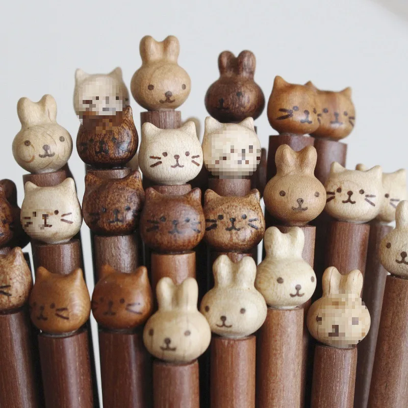 

Solid wood kitten chopsticks household high-end tableware adult cute wooden chopsticks spoon set
