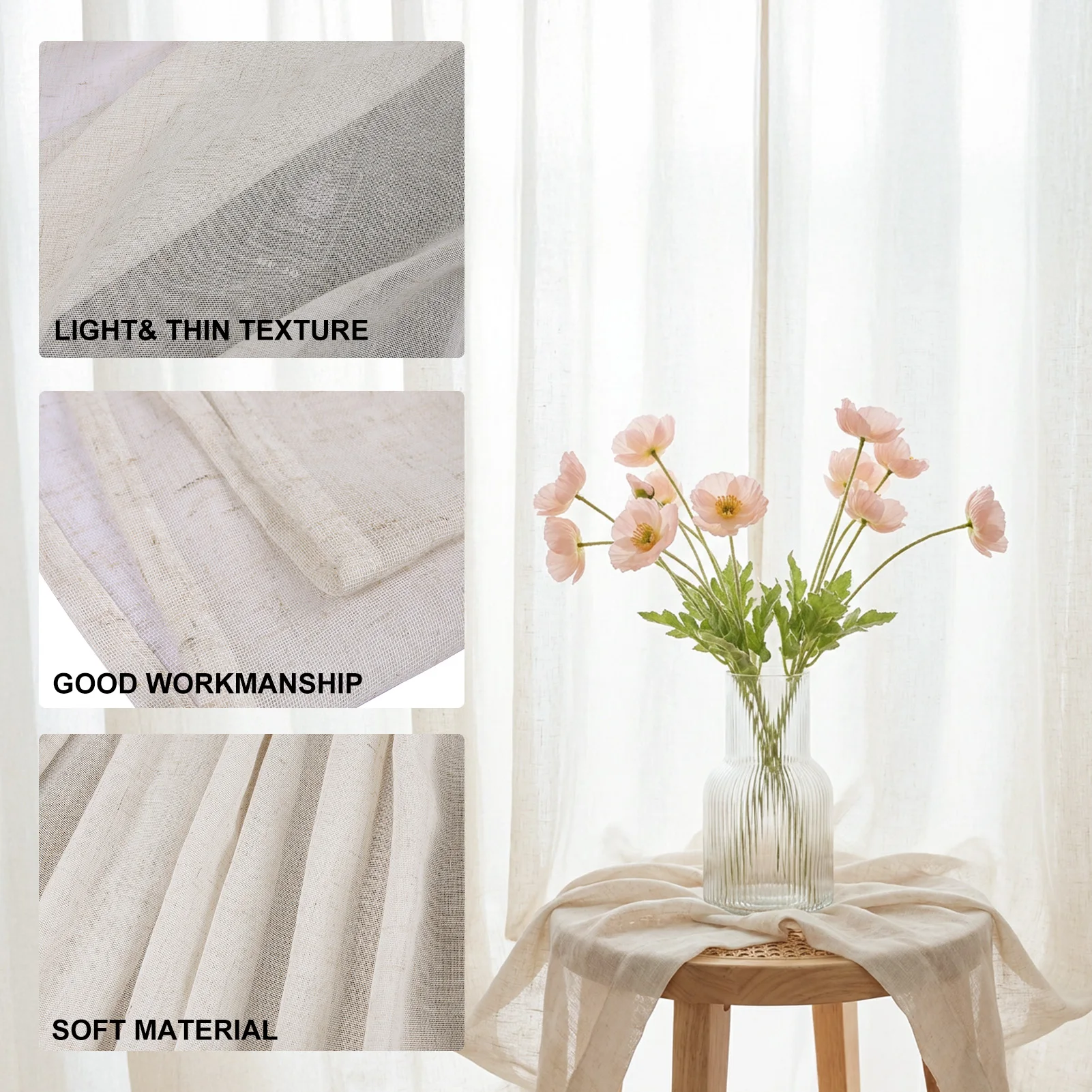 ستائر شفافة بيج من الفوال، لوح - مراجعة Linen Curtain Eyelet وسعره