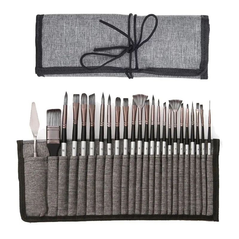 

Professional 24-Piece Artist Paint Brush Set - Assorted Flat, Round, Fan & Detail Brushes with Premium Soft Bristles, Wooden Han
