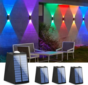 Aplique solar de pared para exteriores hacia arriba y hacia abajo, lámpara impermeable para exteriores, apliques de pared solares para garaje, jardín, patio (multicolor, paquete de 2/4)