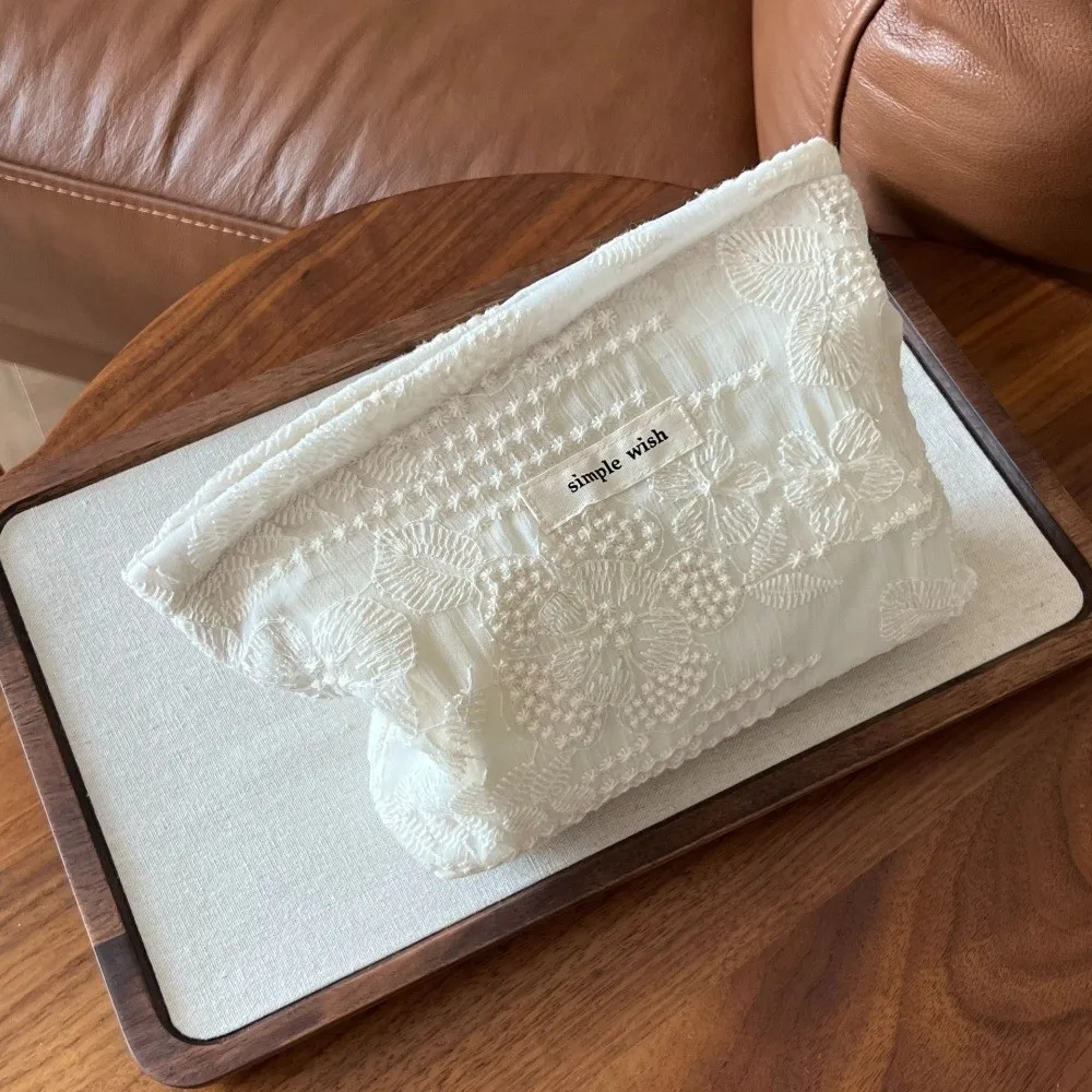 New White Lace Makeup Bag Waterproof Multi-purpose Cosmetic Pouch Zippered Lipstick Headphone Storage Travel