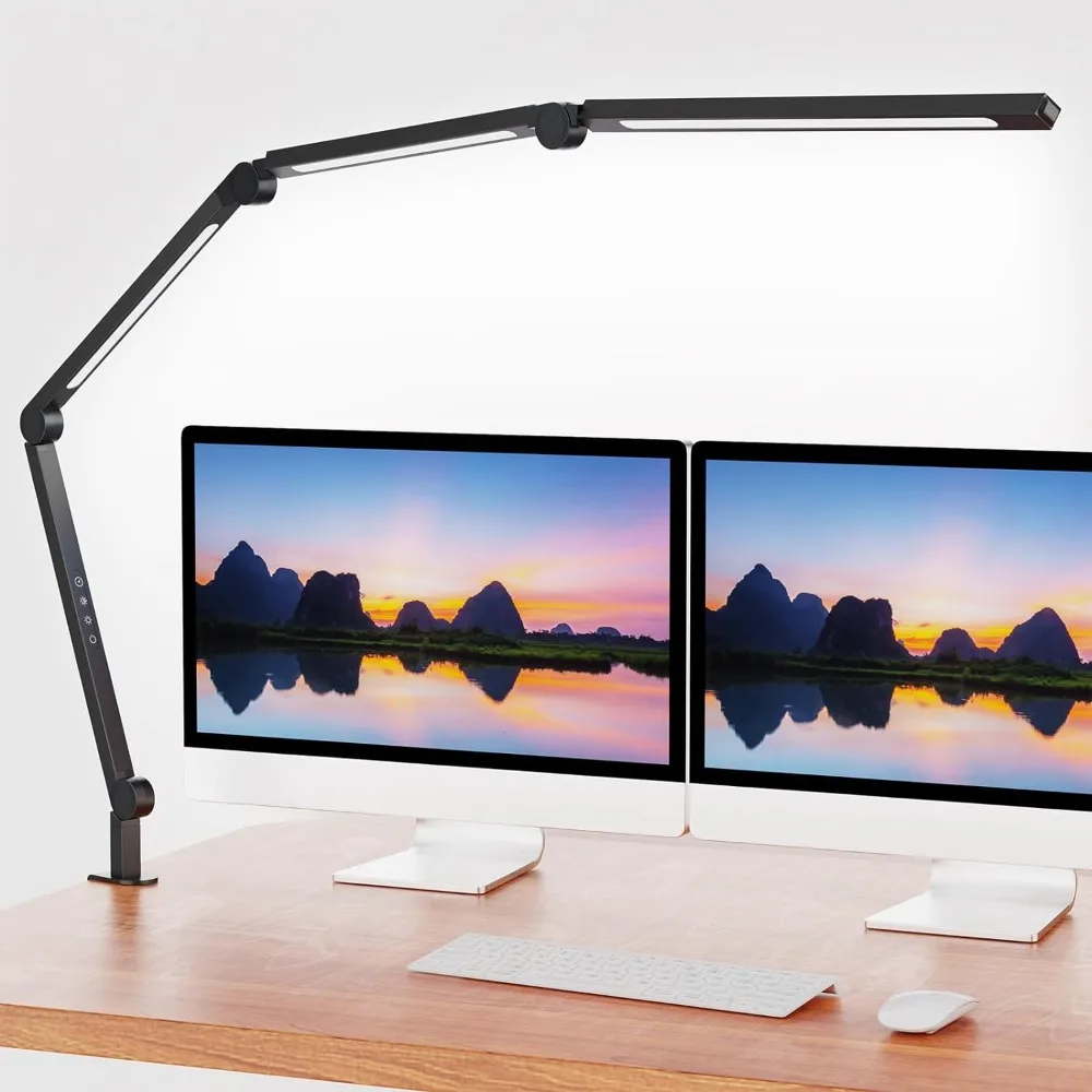 

LED Desk Lamp with Clip,Flexible 4 Section 3 Light Source Office Desk Lamp,4 Color Temperatures and 5 Brightness Level Desk