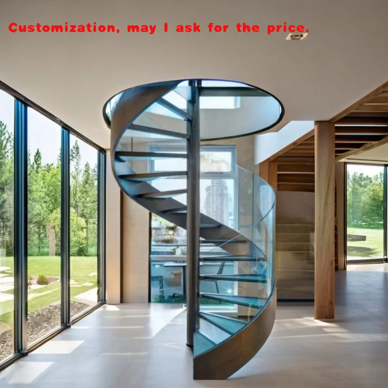 

На заказ. Внутренняя изогнутая панель из нержавеющей стали 304, стеклянные перила, дизайн лестницы, балюстрада