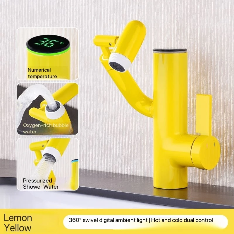 

Household Hotel Project Kitchen Bathroom Public Toilet Display Screen Digital Display Hot and Cold Rotating Technology Faucet Washbasin Sink Bathroom Cabinet Sink Faucet