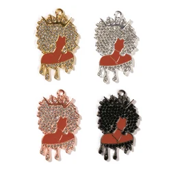 10pcs Micro Pave Afro Black Girl Charm for Bracelet Necklace Making Bling Black Dripping Queen Jewelry Wholesale BGR178-BGR181