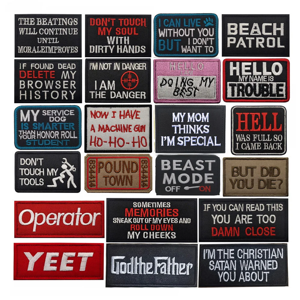 Вышивка с английским алфавитом, мотивационные фразы, забавные лозуны, нашивки с надписями, военные нашивки с аппликацией, нашивки с шевроном для морального духа