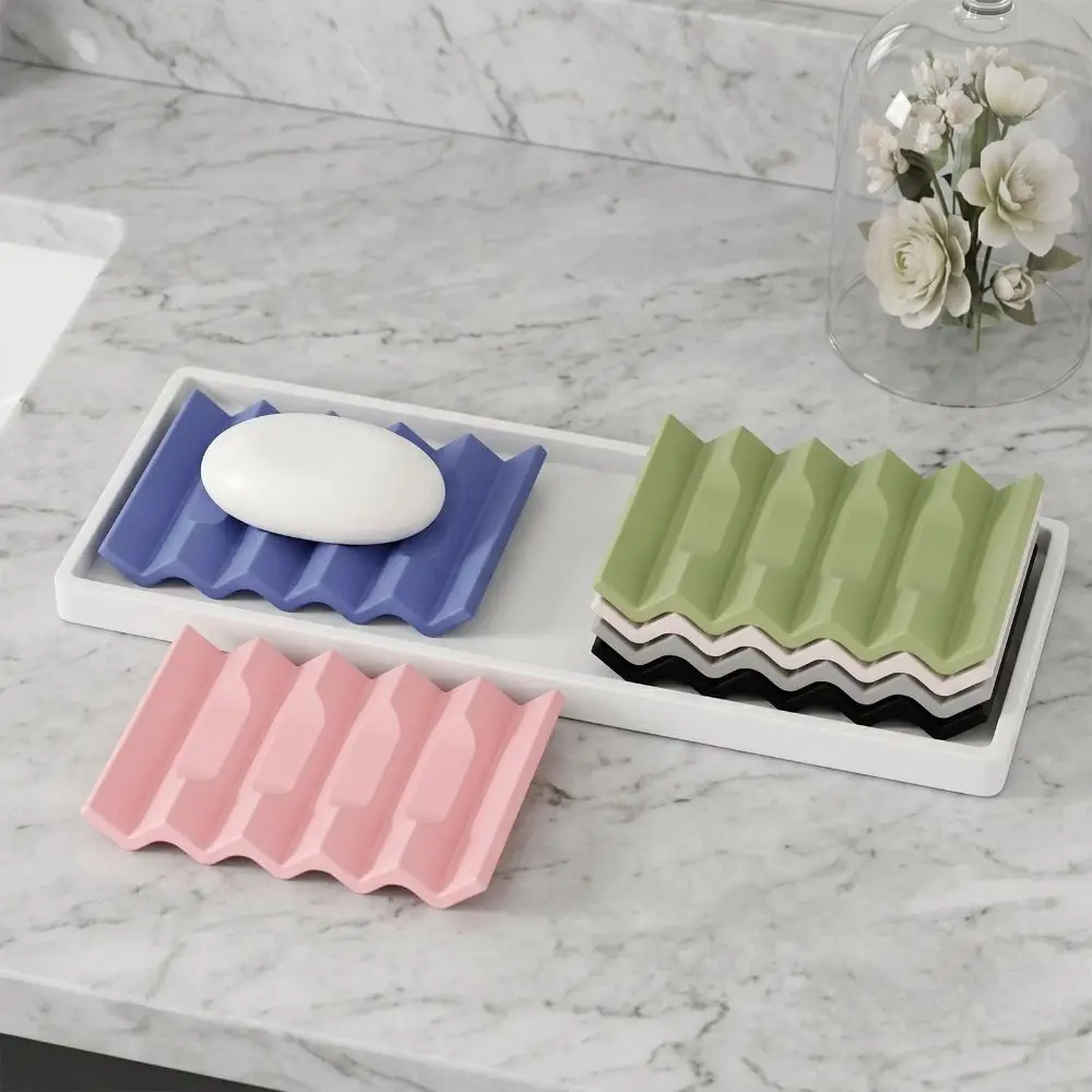 Premium Quick Dry Silicone Soap Dish Wave Drainage Compact Soft Soap Pad Anti-slip Stable Soap Rack Kitchen Countertop