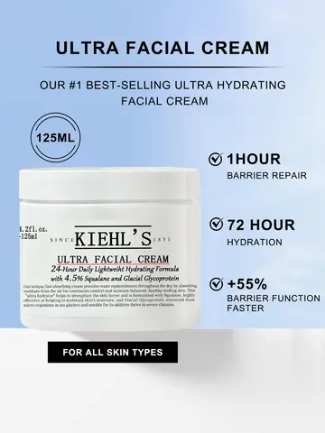 Kiehl's Ultra Facial Cream 24-Hour Daily Lightweiht Hydrating Formula-With 4.5% Squalane And Glacial Glycoprotein 4.2 fl.oz./125