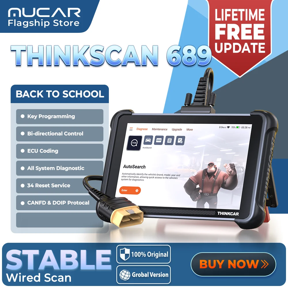 THINKCAR THINKSCAN 689 Melhor Ferramenta Profissional de Diagnóstico Automóvel CANFD DOIP Codificação Auto VIN ECU Bidirecional 34 Redefinições Vida Completa do Sistema Livre Obd2 Scanner FCA SGW