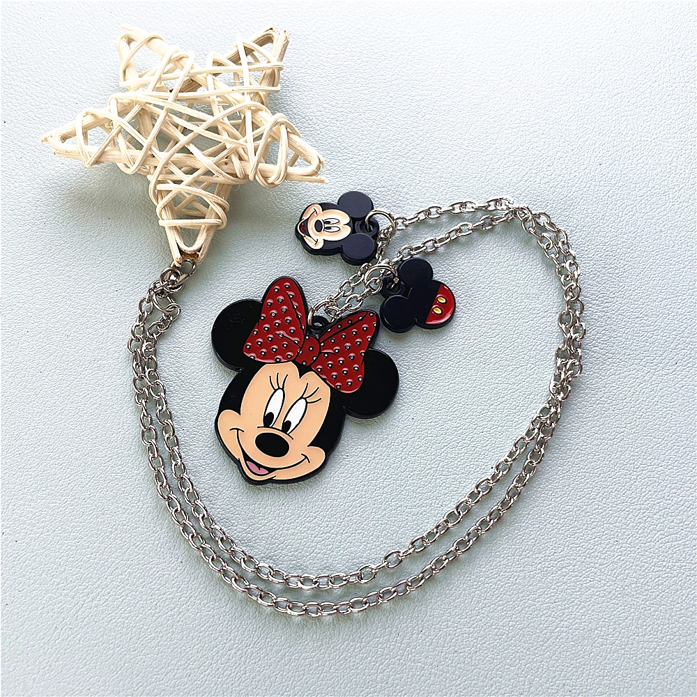 JYYH Disney Mickey Minnie Mouse Necklace Cartoon Women Pendant Fashion Jewelry Anime Creative Accessory Kids Girls