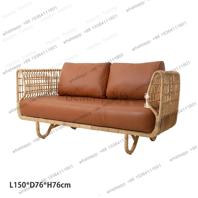 Outdoor rattan sofa combination courtyard garden balcony leisure homestay rattan chair double tea table three people