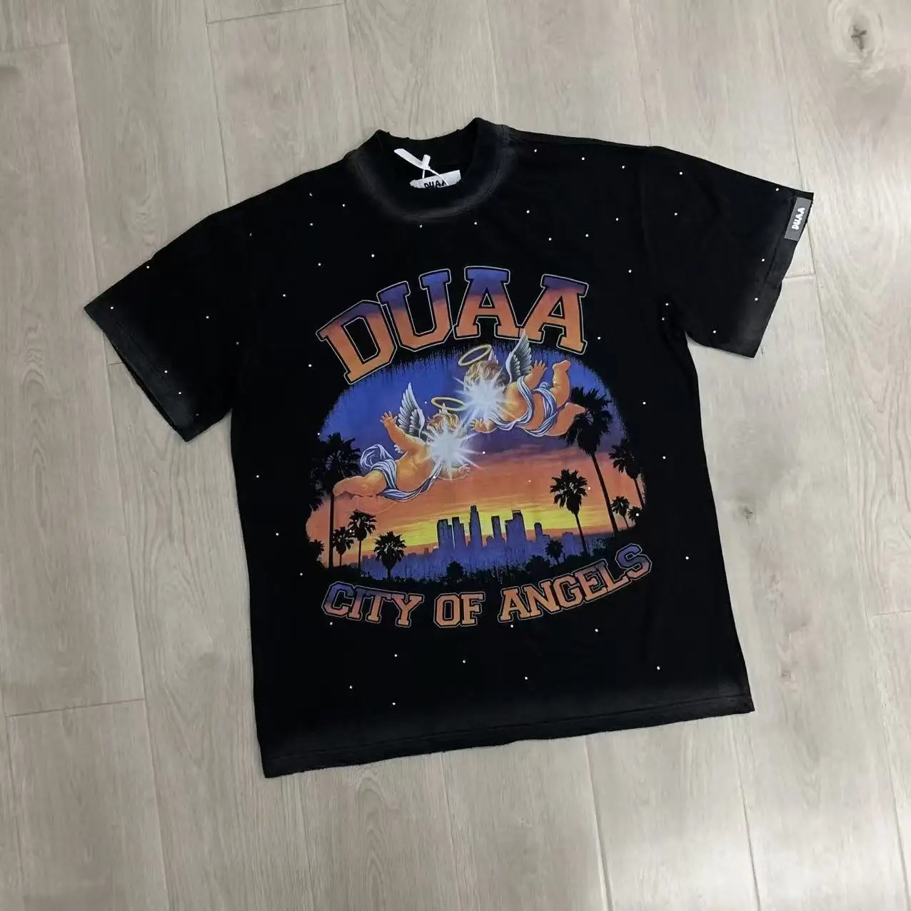 High Street DUAA Trendy Streetwear Rhinestone Graphic T Shirt Male Fashion T-shirts Men's Clothing Women's Clothes