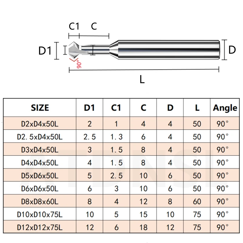 90 Degree Up And Down Chamfering Milling Cutter Carbide Positive And Negative Double-sided CNC Tool For Steel And Aluminum D1-12