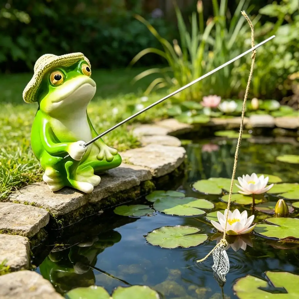 Frog Lawn Ornament Frog Garden Statue Cute Resin Frog Sculpture for Garden Pond Outdoor Yard Decor Home Office Desk Tabletop
