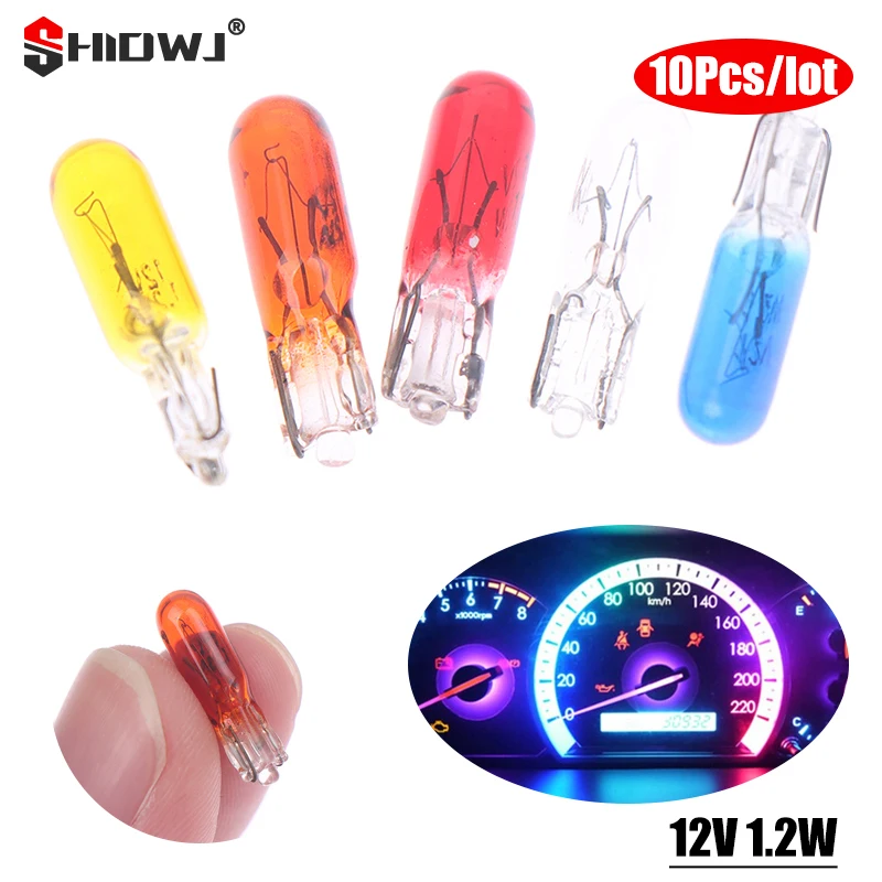 

10Pcs W2W T5 12v 1.2w Car Halogen Lamp Instrument Lights Dashboard Bulb Blue/red/amber/yellow Auto Interior Light Car Styling