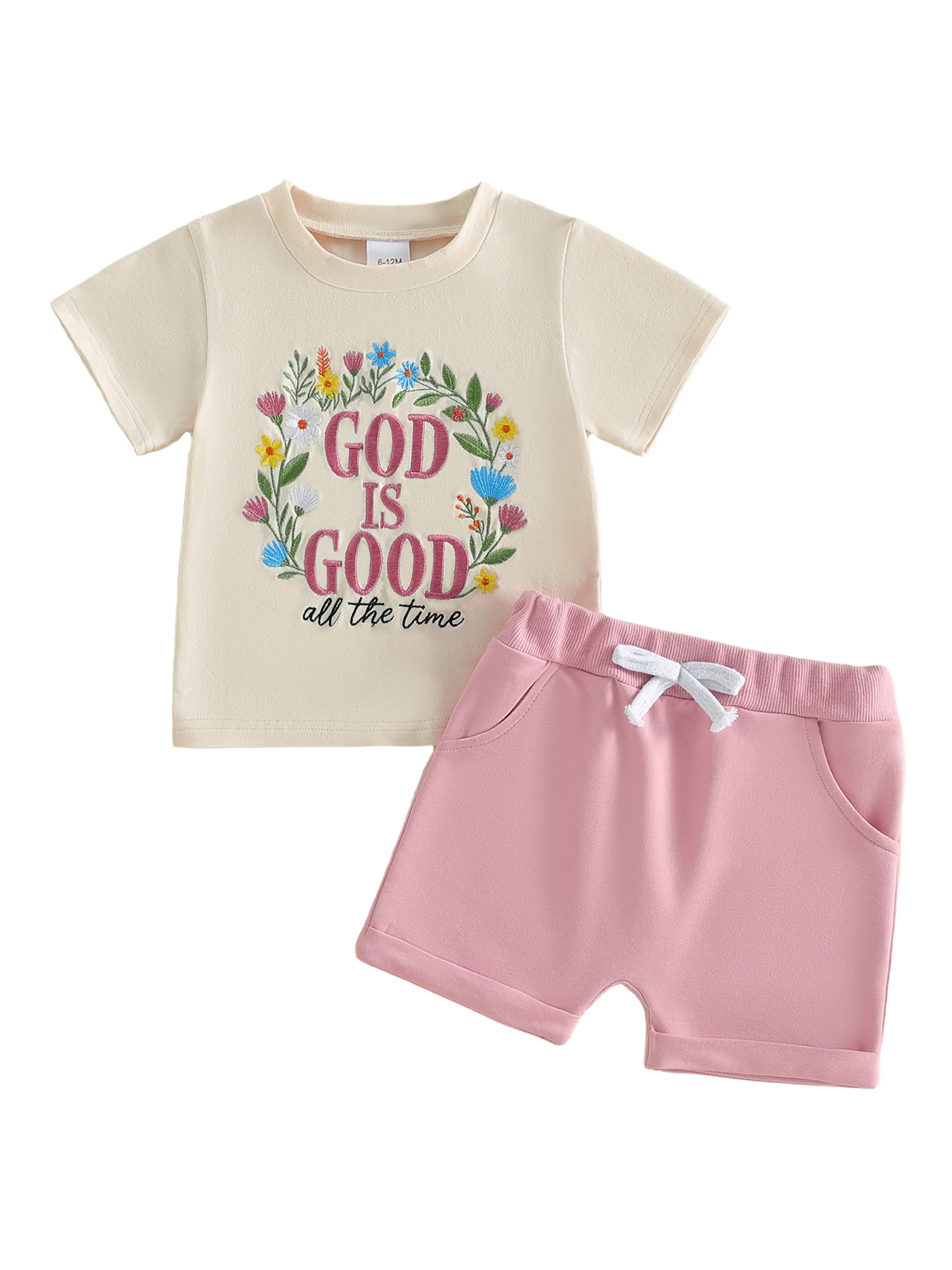 

Adorable Infant Girls Christian Clothing Set with Stylish Embroidered Floral T-Shirt and Shorts for Summer Fashion