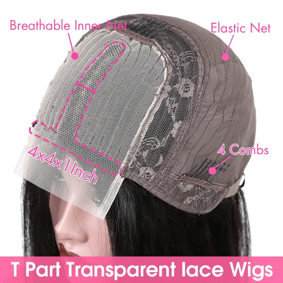 Perruque Lace Front Wig sans colle brésilienne Remy lisse, cheveux naturels, 4x1, 32 pouces, pre-plucked, densité 210, pour femmes