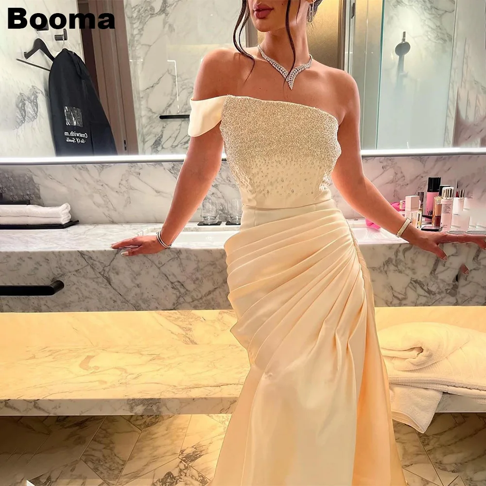 

Booma Champagne Mermaid Evening Dresses One Shoulder Beading Pleat Prom Gowns for Wedding Party Women's Formal Dresses Dubai