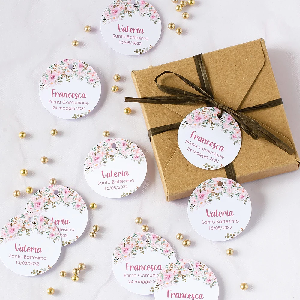 Custom Wedding Tags Labels Round With Hole Candy Favors Tags Personalized Birthday Gift Box Tags Your Logo 100Pcs - view 5