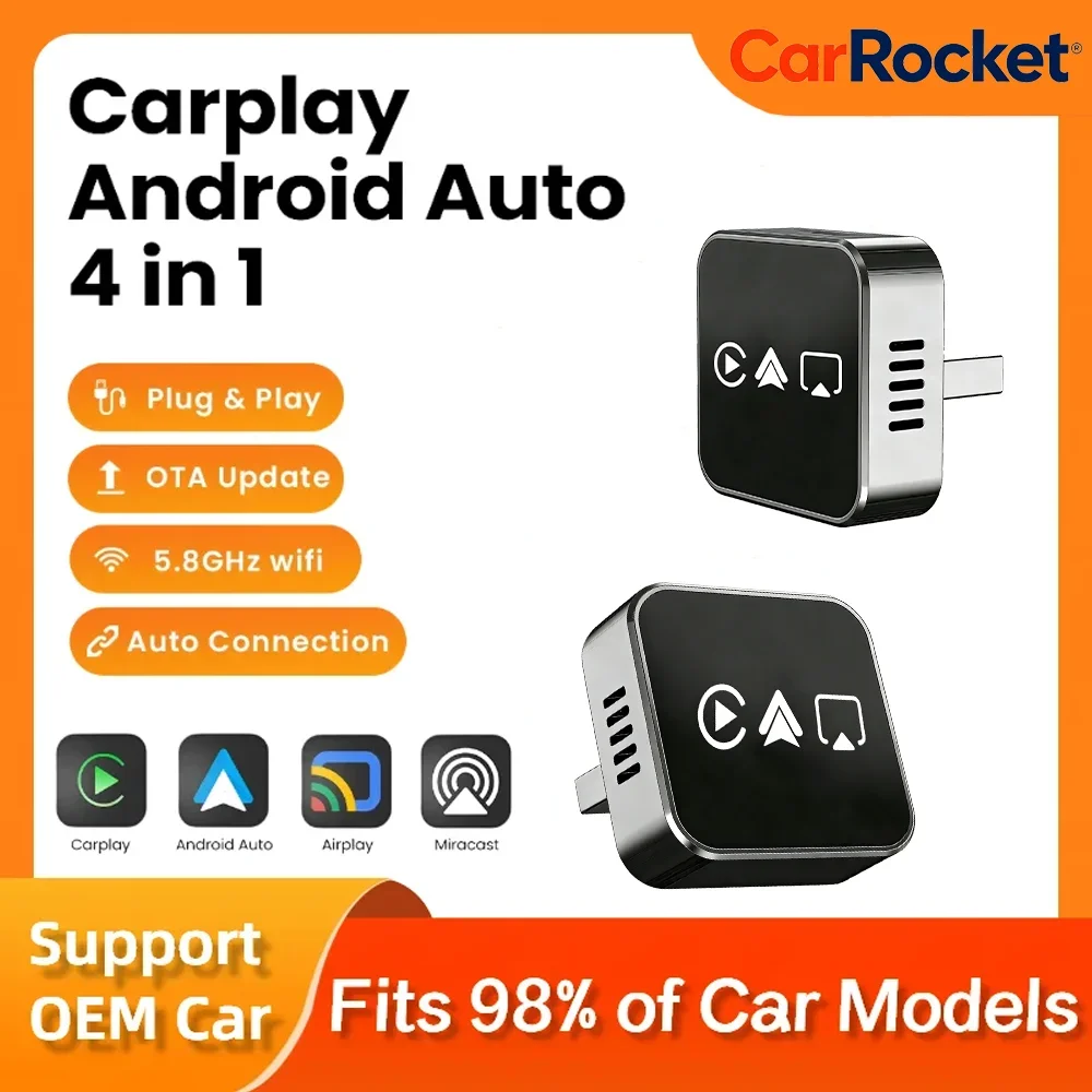 

CarRocket New 4 In1 Wired to Wireless CarPlay Android Auto AirPlay Mirror Link Stable Bluetooth Adapter For Audi Benz Toyota VW