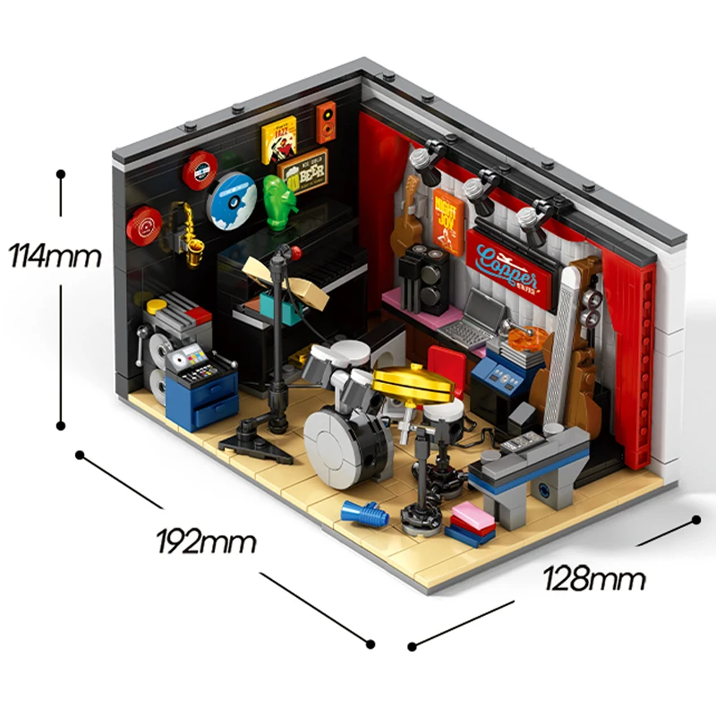 499-delige Jazz Club bouwstenen piano jazz drum platenspeler podium straatscène mini model stenen bureau ornament speelgoed cadeaus