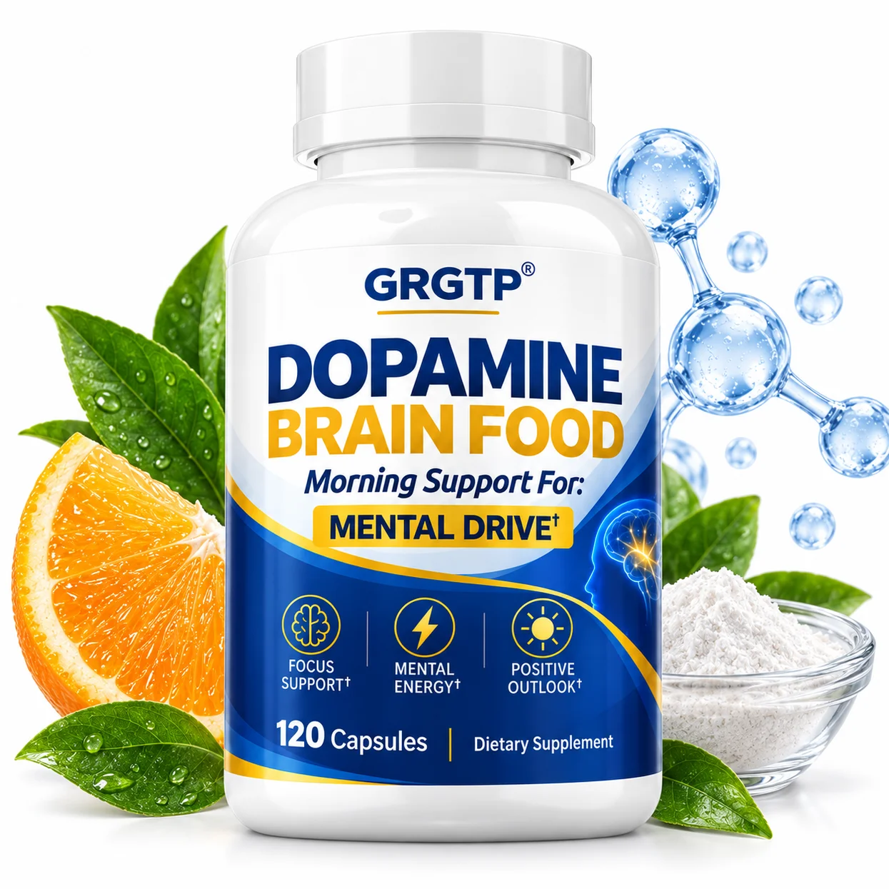 Dopamine Brain Food Capsules - Positive Mood, Relaxes Nerves, Enhances Mental Alertness, Improve Focus & Attention, Boost Energy