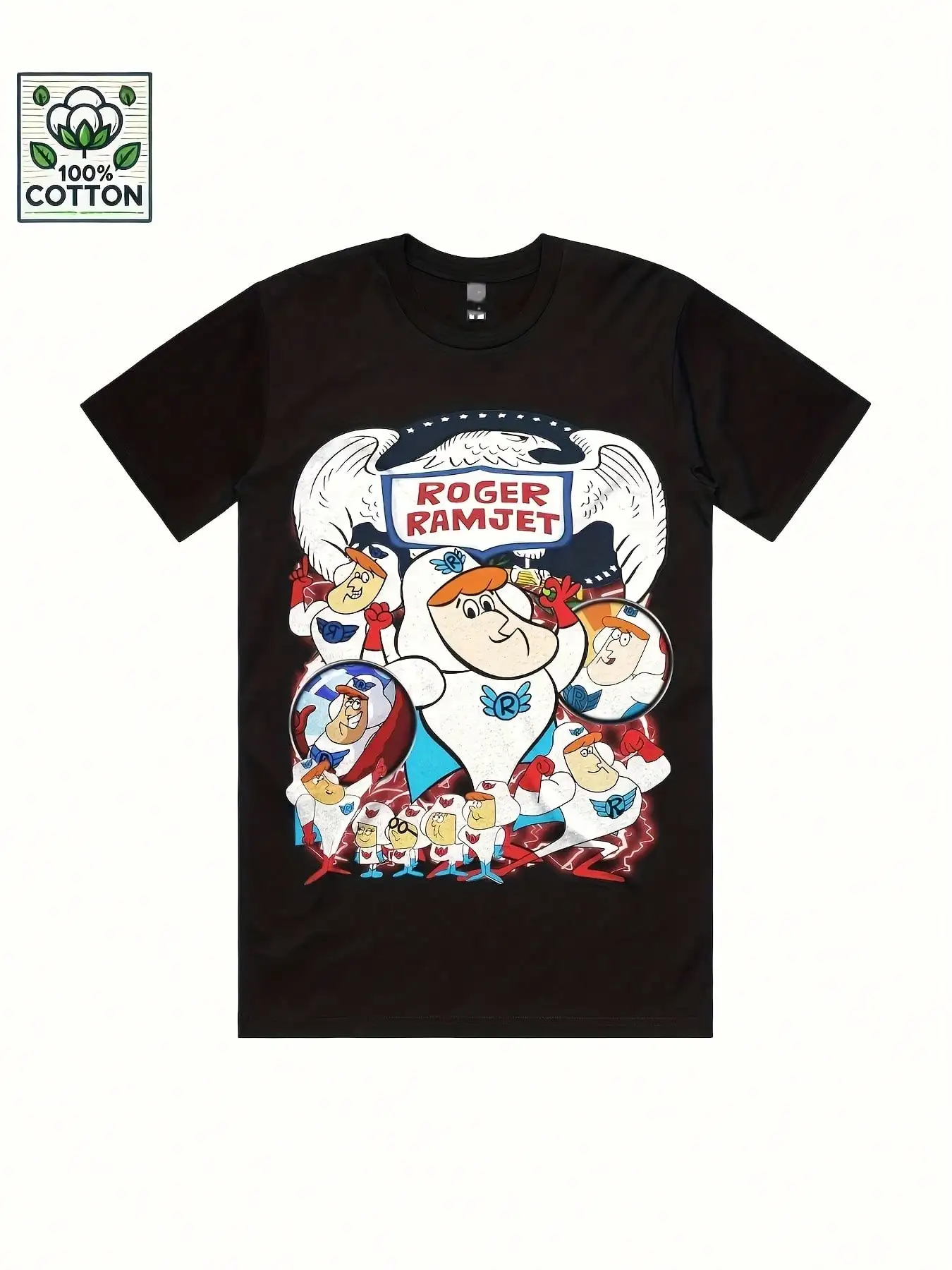 

Roger Ramjet Graphic T-Shirt - Retro Vintage Cartoon Design, with Vibrant Colors, Regular Fit Short Sleeve, Unisex Casual Tee