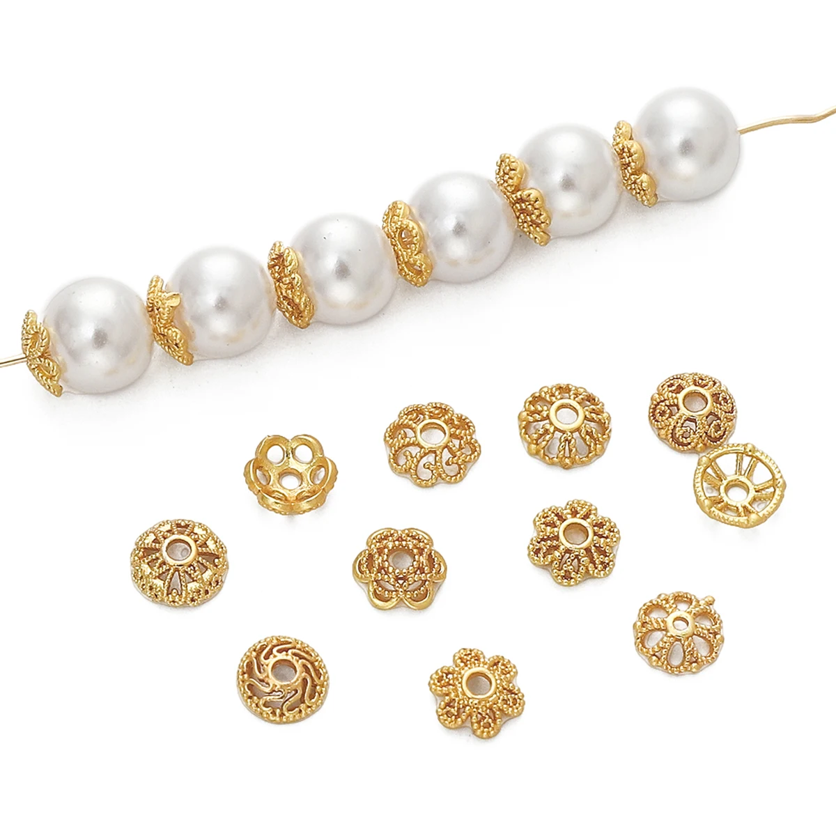 2pcs 6mm High Quality Gold Brass Metal Hollow Beads Caps Flower Caps For Beads For DIY Beading Jewelry Making Supplies