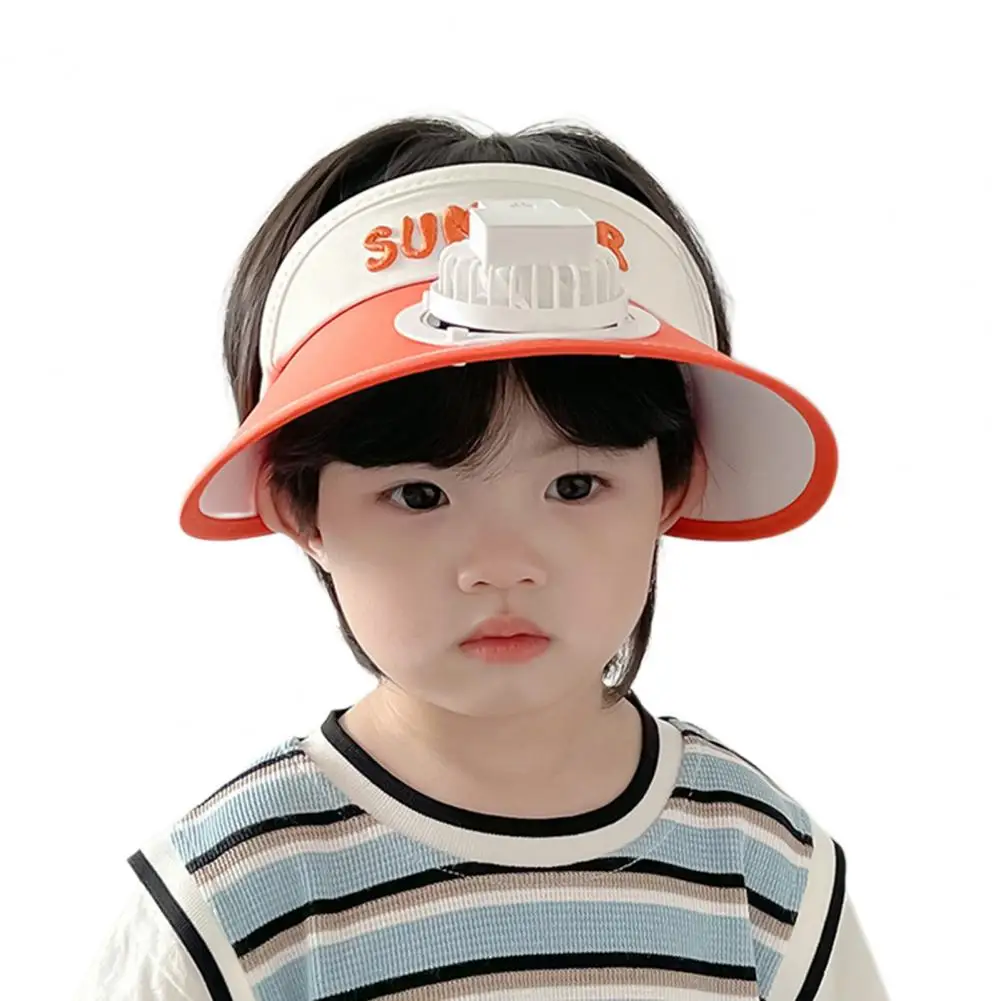 Summer Children Sun Hat with Mini Cooling Fan Empty Top Wide Brim Visor Hat Hiking Travel Sunscreen Hat Girls Boys Outdoor Sun P