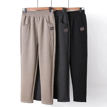 Sport Pants Middle-age Women Autumn Winter Fleece Thicken Warm Sweatpants Elastic-waist Harem Pants Female Cosy Casual Trousers