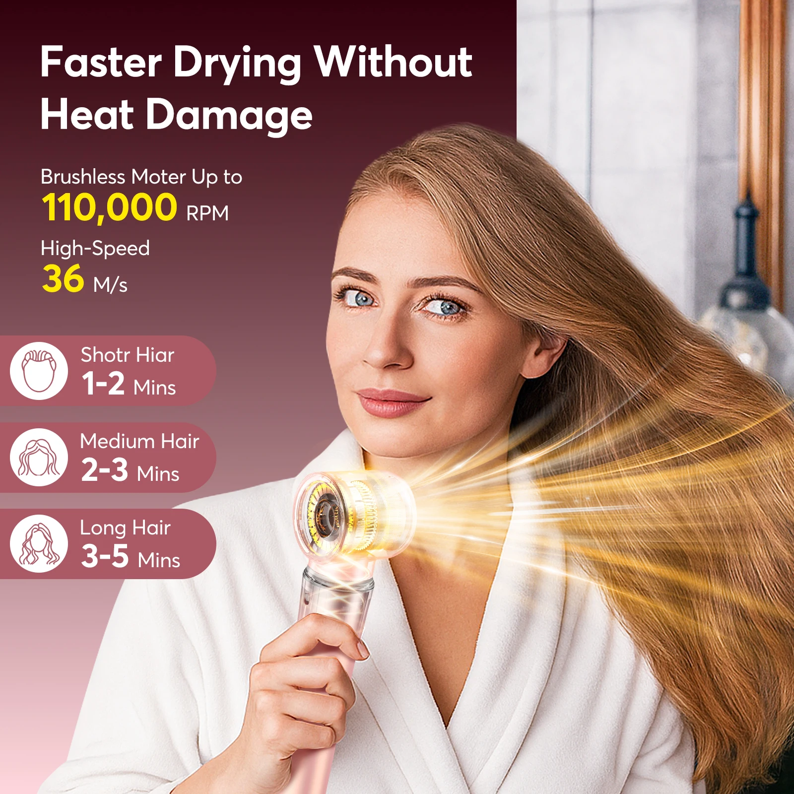 

5 in 1 Hair Dryer With Bag – Fast Blow Dry & Curling Styling Tool for Frizz-Free Volume, Smooth Hair & No Heat Damage with Bag
